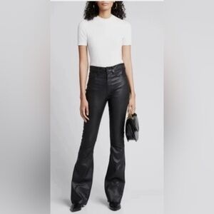 Free People We The Free Black Faux Leather Pants High Waist Flare Side Slit